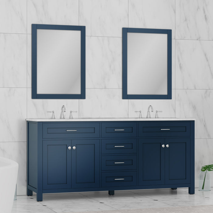 Alya Bath | Norwalk 72" Double Vanity Blue with Carrera Marble Top (Free Standing) Alya Bath - Vanities Alya Bath   