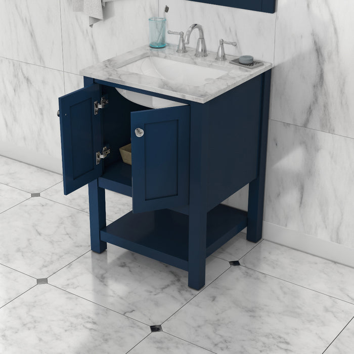 Alya Bath | Wilmington 24" Vanity Blue with Carrera Marble Top (Free Standing) Alya Bath - Vanities Alya Bath   