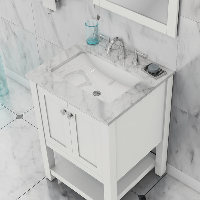 Alya Bath | Wilmington 24" Vanity White with Carrera Marble Top (Free Standing) Alya Bath - Vanities Alya Bath   