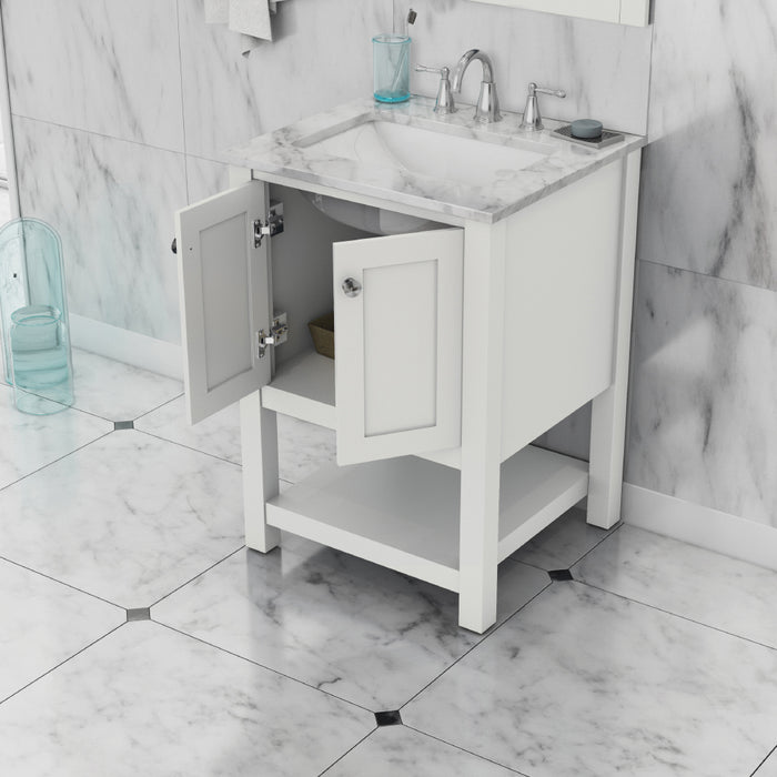 Alya Bath | Wilmington 24" Vanity White with Carrera Marble Top (Free Standing) Alya Bath - Vanities Alya Bath   