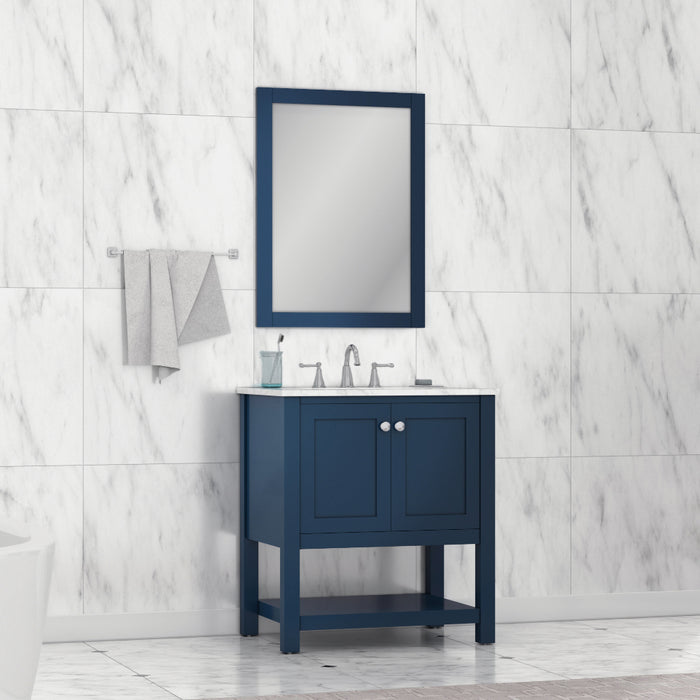 Alya Bath | Wilmington 30" Vanity Blue with Carrera Marble Top (Free Standing) Alya Bath - Vanities Alya Bath   