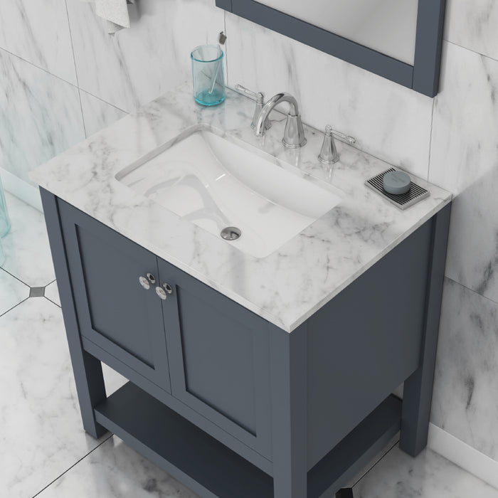 Alya Bath | Wilmington 30" Vanity Gray with Carrera Marble Top (Free Standing) Alya Bath - Vanities Alya Bath   