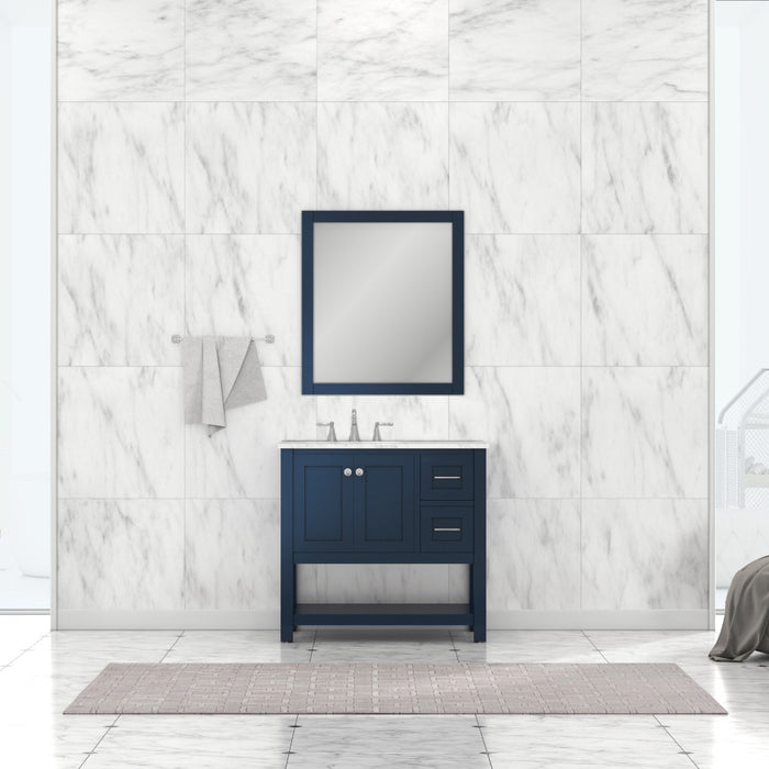 Alya Bath | Wilmington 36" Vanity Blue with Carrera Marble Top (Free Standing) Alya Bath - Vanities Alya Bath   