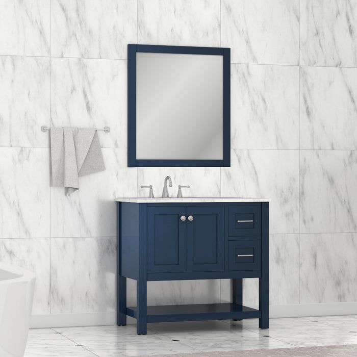 Alya Bath | Wilmington 36" Vanity Blue with Carrera Marble Top (Free Standing) Alya Bath - Vanities Alya Bath   