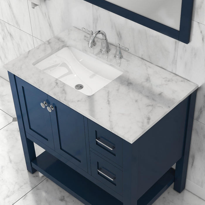 Alya Bath | Wilmington 36" Vanity Blue with Carrera Marble Top (Free Standing) Alya Bath - Vanities Alya Bath   