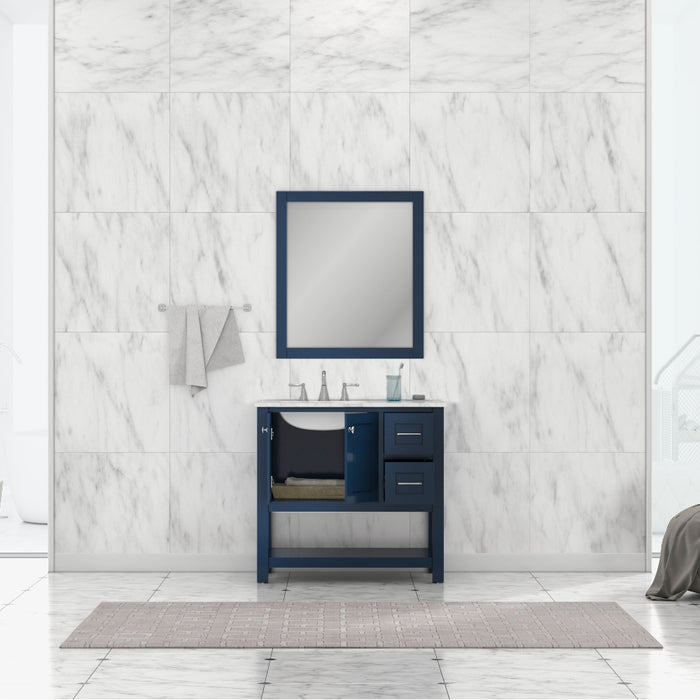 Alya Bath | Wilmington 36" Vanity Blue with Carrera Marble Top (Free Standing) Alya Bath - Vanities Alya Bath   