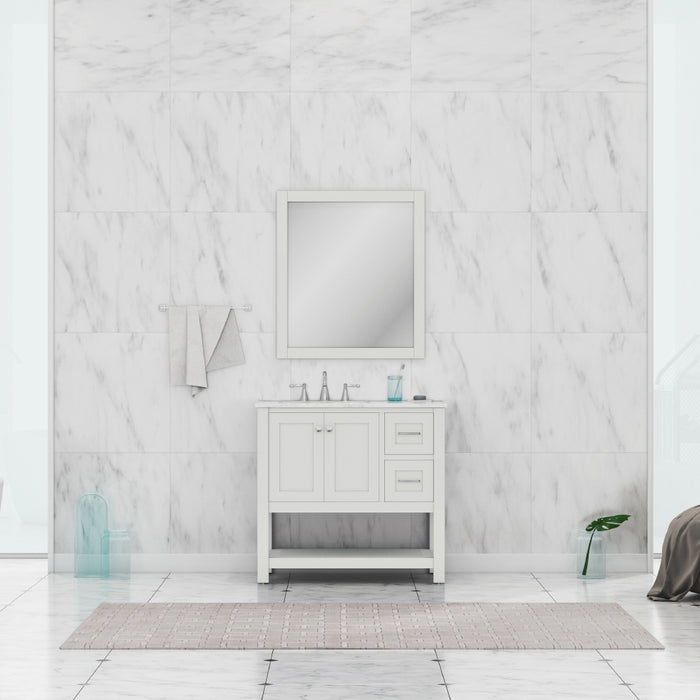 Alya Bath | Wilmington 36" Vanity White with Carrera Marble Top (Free Standing) Alya Bath - Vanities Alya Bath   