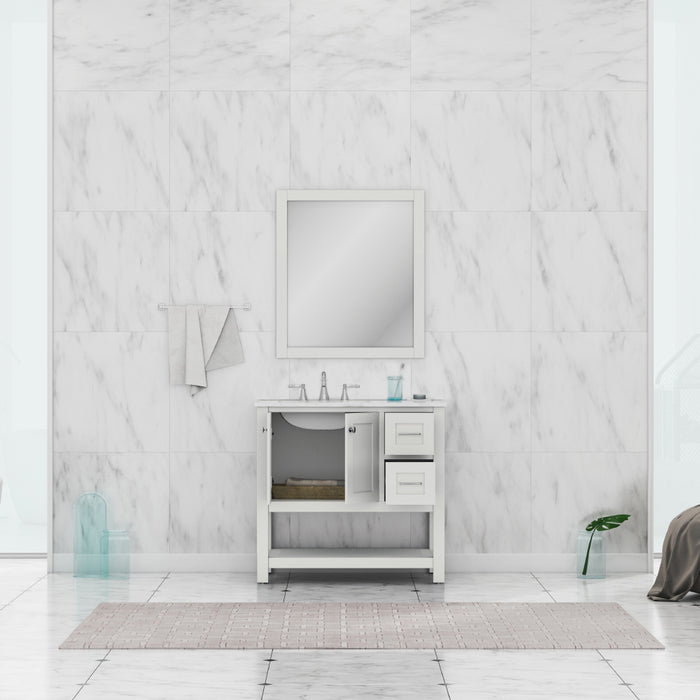 Alya Bath | Wilmington 36" Vanity White with Carrera Marble Top (Free Standing) Alya Bath - Vanities Alya Bath   