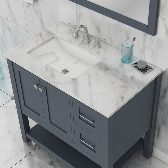 Alya Bath | Wilmington 36" Vanity Gray with Carrera Marble Top (Free Standing) Alya Bath - Vanities Alya Bath   