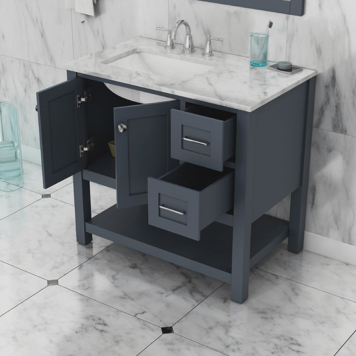 Alya Bath | Wilmington 36" Vanity Gray with Carrera Marble Top (Free Standing) Alya Bath - Vanities Alya Bath   