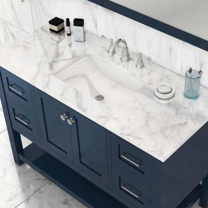 Alya Bath | Wilmington 48" Vanity Blue with Carrera Marble Top (Free Standing) Alya Bath - Vanities Alya Bath   