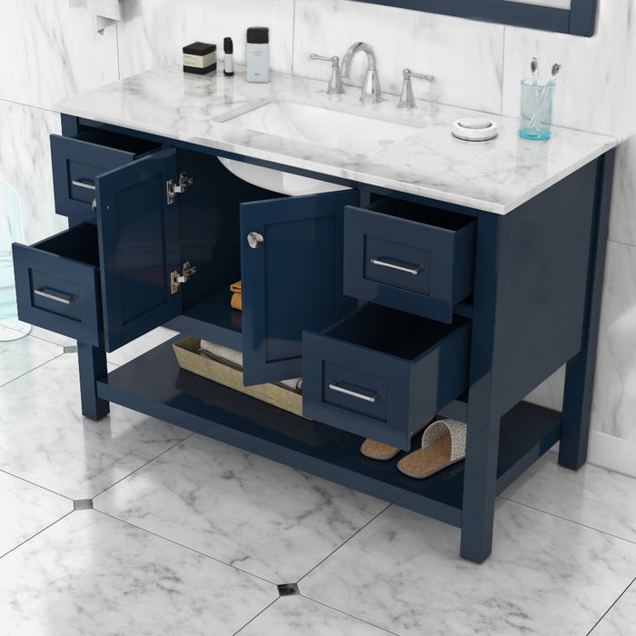 Alya Bath | Wilmington 48" Vanity Blue with Carrera Marble Top (Free Standing) Alya Bath - Vanities Alya Bath   