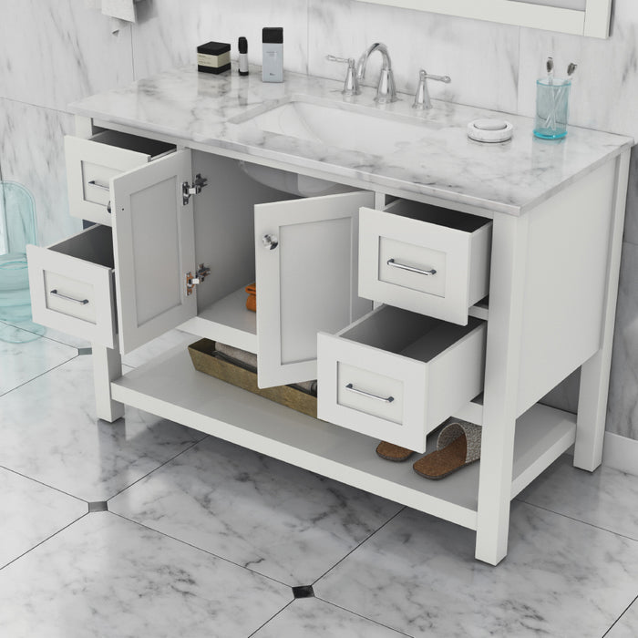 Alya Bath | Wilmington 48" Vanity White with Carrera Marble Top (Free Standing) Alya Bath - Vanities Alya Bath   