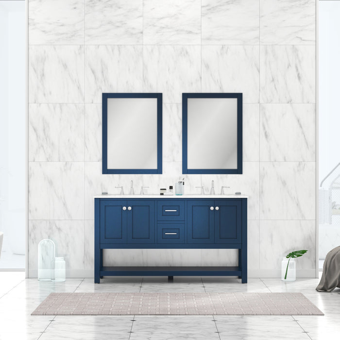 Alya Bath | Wilmington 60" Double Vanity in Blue with Carrera Marble Top (Free Standing) Alya Bath - Vanities Alya Bath   