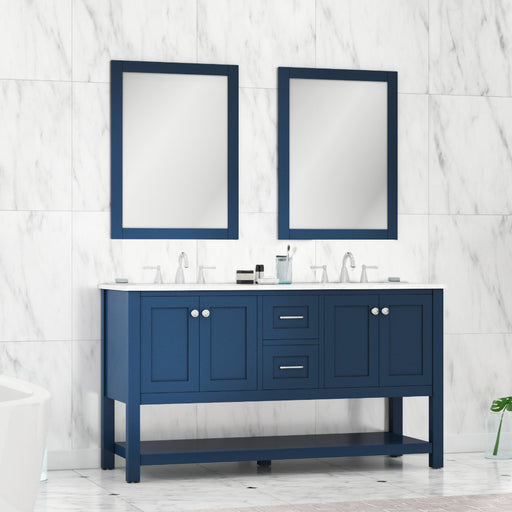 Alya Bath | Wilmington 60" Double Vanity in Blue with Carrera Marble Top (Free Standing) Alya Bath - Vanities Alya Bath   