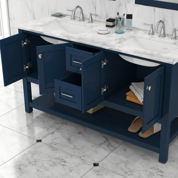 Alya Bath | Wilmington 60" Double Vanity in Blue with Carrera Marble Top (Free Standing) Alya Bath - Vanities Alya Bath   