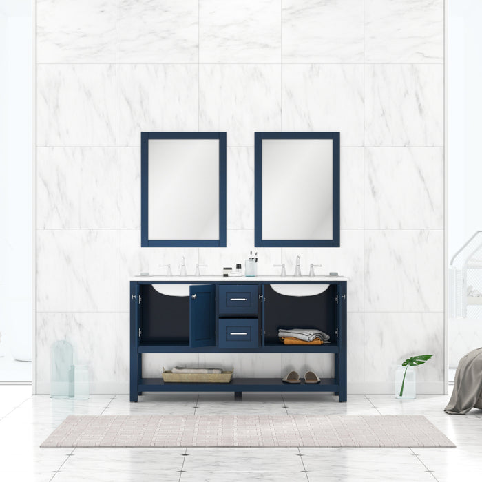 Alya Bath | Wilmington 60" Double Vanity in Blue with Carrera Marble Top (Free Standing) Alya Bath - Vanities Alya Bath   