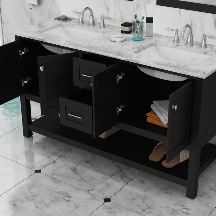 Alya Bath | Wilmington 60" Double Vanity in Espresso with Carrera Marble Top (Free Standing) Alya Bath - Vanities Alya Bath   