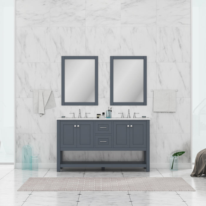 Alya Bath | Wilmington 60" Double Vanity Gray with Carrera Marble Top (Free Standing) Alya Bath - Vanities Alya Bath   