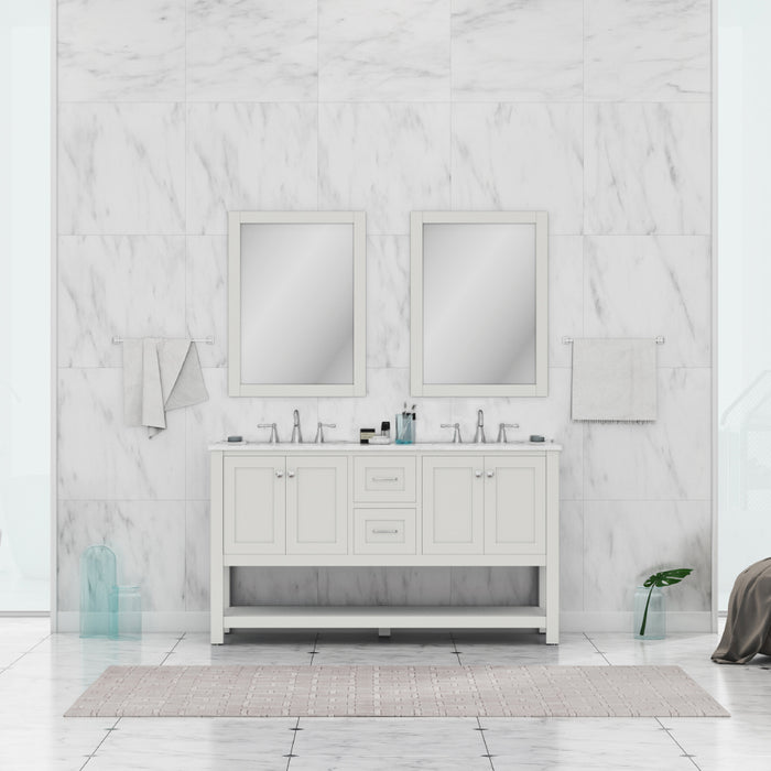 Alya Bath | Wilmington 60" Double Vanity White with Carrera Marble Top (Free Standing) Alya Bath - Vanities Alya Bath   