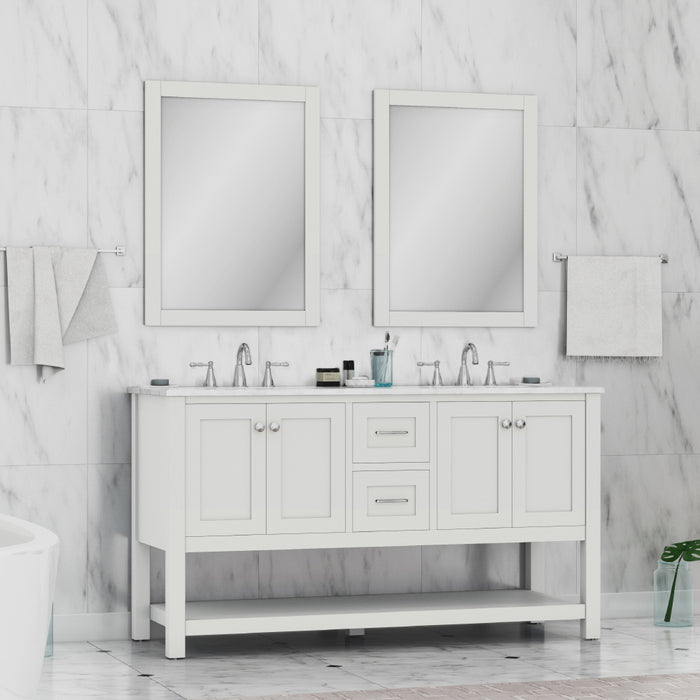 Alya Bath | Wilmington 60" Double Vanity White with Carrera Marble Top (Free Standing) Alya Bath - Vanities Alya Bath   