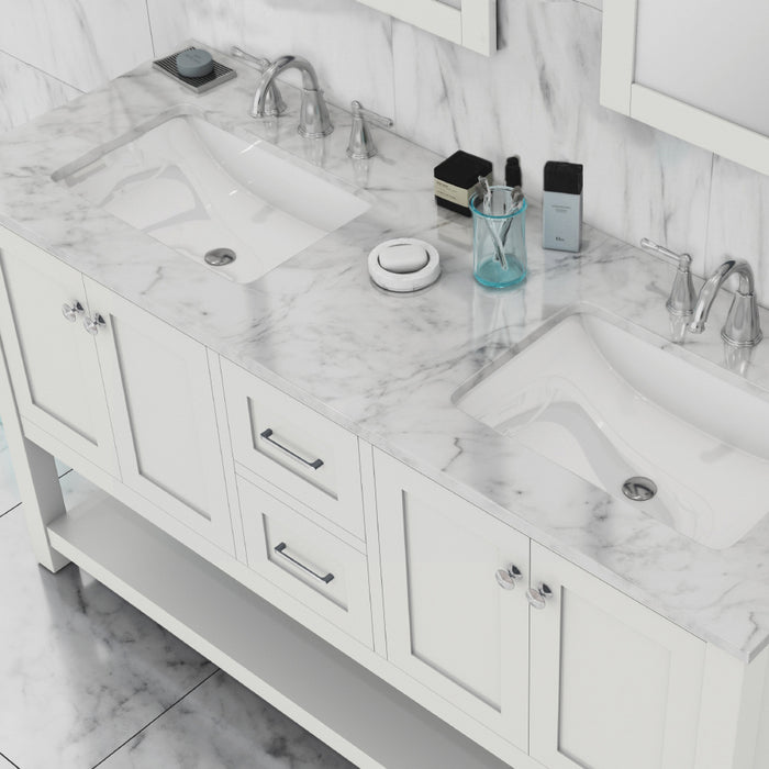 Alya Bath | Wilmington 60" Double Vanity White with Carrera Marble Top (Free Standing) Alya Bath - Vanities Alya Bath   