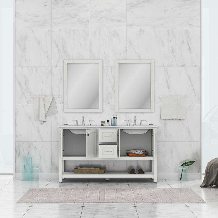 Alya Bath | Wilmington 60" Double Vanity White with Carrera Marble Top (Free Standing) Alya Bath - Vanities Alya Bath   