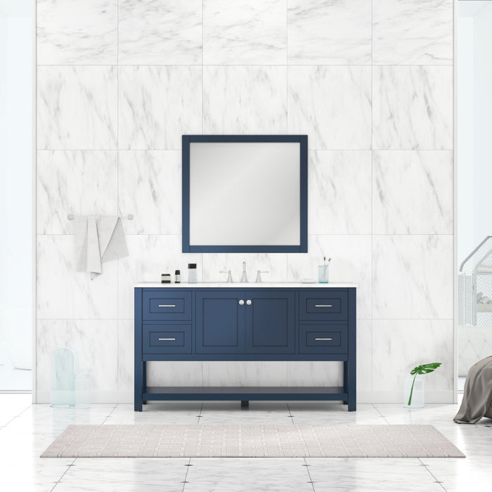 Alya Bath | Wilmington 60" Single Vanity in Blue with Carrera Marble Top (Free Standing) Alya Bath - Vanities Alya Bath   