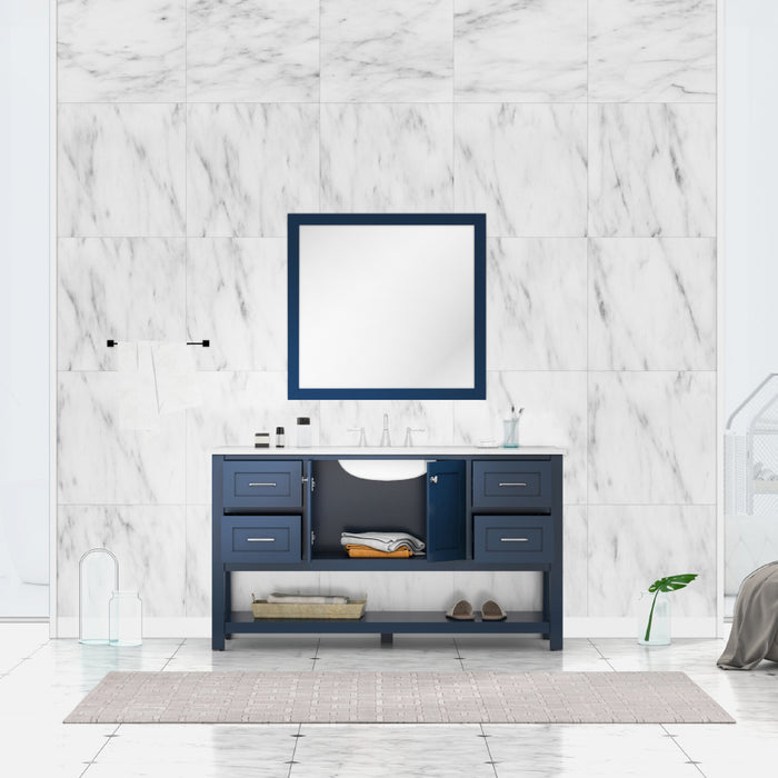 Alya Bath | Wilmington 60" Single Vanity in Blue with Carrera Marble Top (Free Standing) Alya Bath - Vanities Alya Bath   