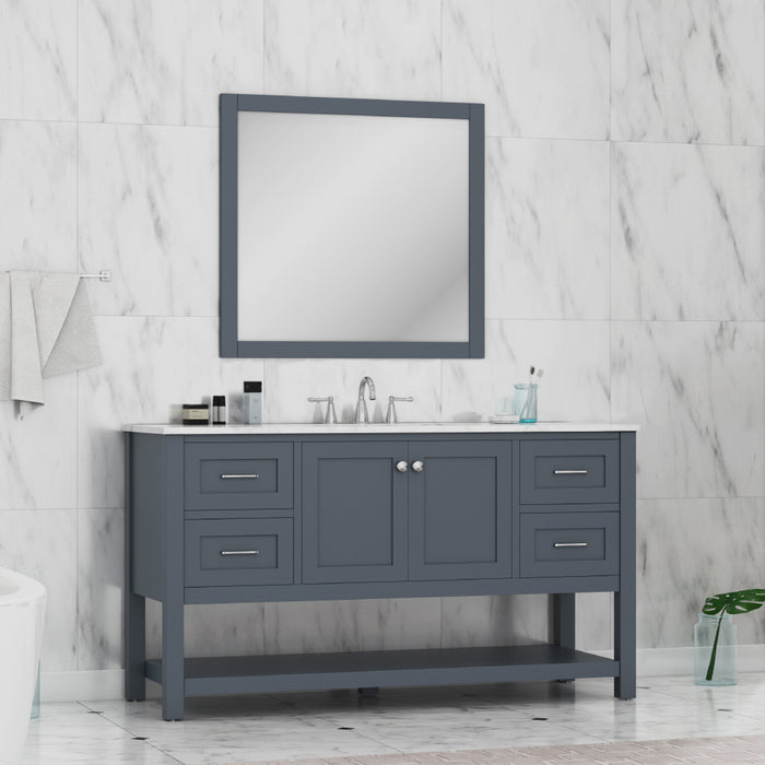 Alya Bath | Wilmington 60" Single Vanity Gray with Carrera Marble Top (Free Standing) Alya Bath - Vanities Alya Bath   