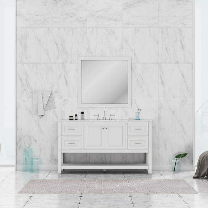 Alya Bath | Wilmington 60" Single Vanity White with Carrera Marble Top (Free Standing) Alya Bath - Vanities Alya Bath   