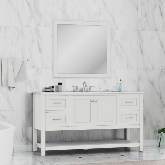 Alya Bath | Wilmington 60" Single Vanity White with Carrera Marble Top (Free Standing) Alya Bath - Vanities Alya Bath   