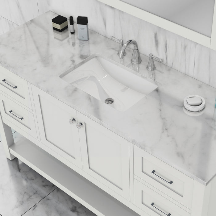 Alya Bath | Wilmington 60" Single Vanity White with Carrera Marble Top (Free Standing) Alya Bath - Vanities Alya Bath   