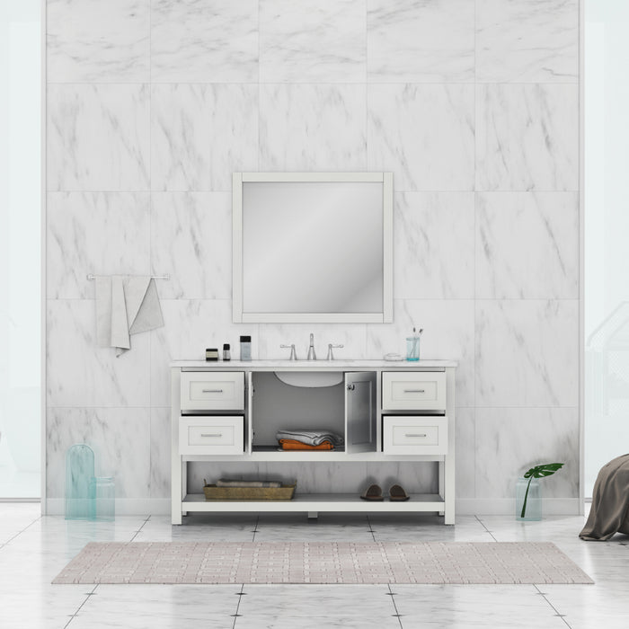 Alya Bath | Wilmington 60" Single Vanity White with Carrera Marble Top (Free Standing) Alya Bath - Vanities Alya Bath   