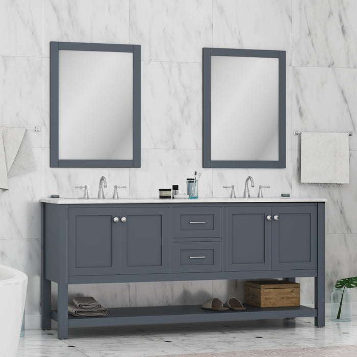 Alya Bath | Wilmington 72" Double Vanity Gray with Carrera Marble Top (Free Standing) Alya Bath - Vanities Alya Bath   