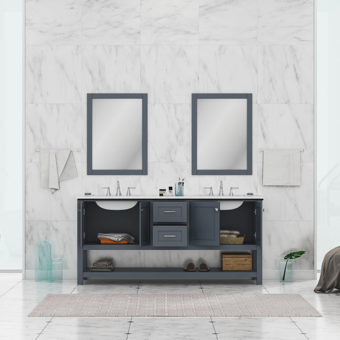 Alya Bath | Wilmington 72" Double Vanity Gray with Carrera Marble Top (Free Standing) Alya Bath - Vanities Alya Bath   