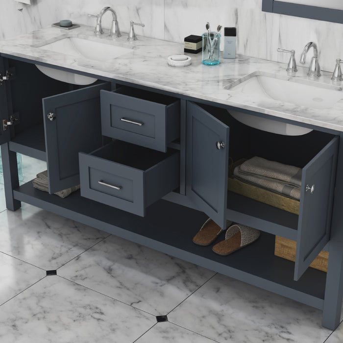 Alya Bath | Wilmington 72" Double Vanity Gray with Carrera Marble Top (Free Standing) Alya Bath - Vanities Alya Bath   