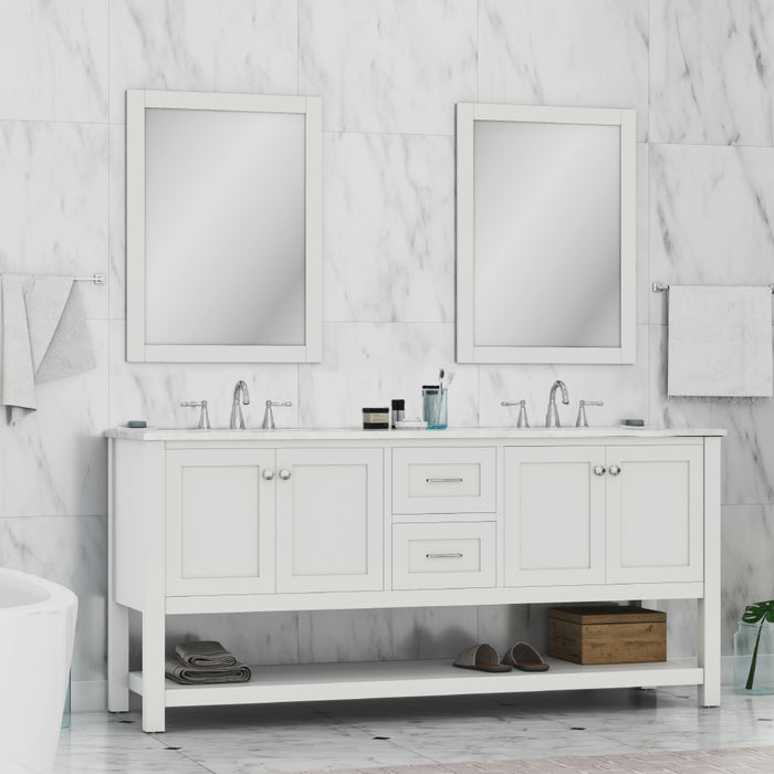 Alya Bath | Wilmington 72" Double Vanity White with Carrera Marble Top (Free Standing) Alya Bath - Vanities Alya Bath   