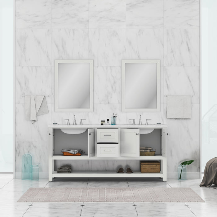 Alya Bath | Wilmington 72" Double Vanity White with Carrera Marble Top (Free Standing) Alya Bath - Vanities Alya Bath   