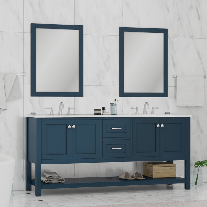 Alya Bath | Wilmington 72" Double Vanity in Blue with Carrera Marble Top (Free Standing) Alya Bath - Vanities Alya Bath   