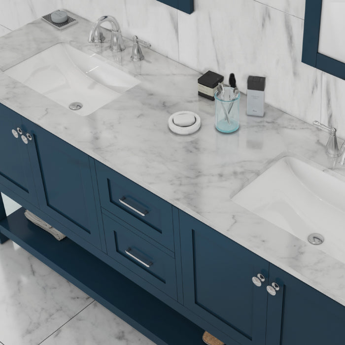 Alya Bath | Wilmington 72" Double Vanity in Blue with Carrera Marble Top (Free Standing) Alya Bath - Vanities Alya Bath   