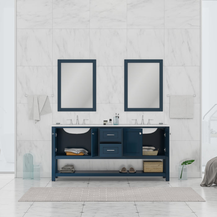 Alya Bath | Wilmington 72" Double Vanity in Blue with Carrera Marble Top (Free Standing) Alya Bath - Vanities Alya Bath   