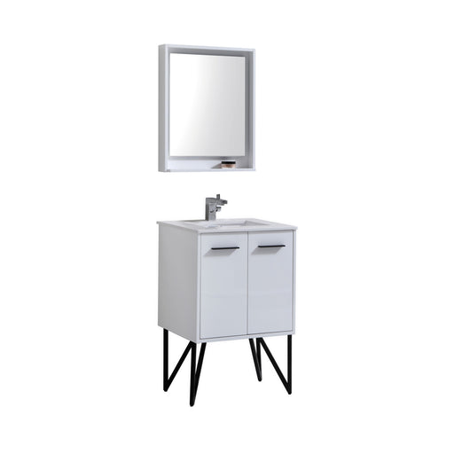 KubeBath | Bosco 24" High Glossy White Modern Bathroom Vanity w/ Quartz Countertop and Matching Mirror KubeBath - Vanities KubeBath   