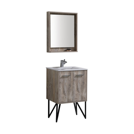KubeBath | Bosco 24" Nature Wood Modern Bathroom Vanity w/ Quartz Countertop and Matching Mirror KubeBath - Vanities KubeBath   