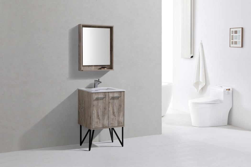 KubeBath | Bosco 24" Nature Wood Modern Bathroom Vanity w/ Quartz Countertop and Matching Mirror KubeBath - Vanities KubeBath   