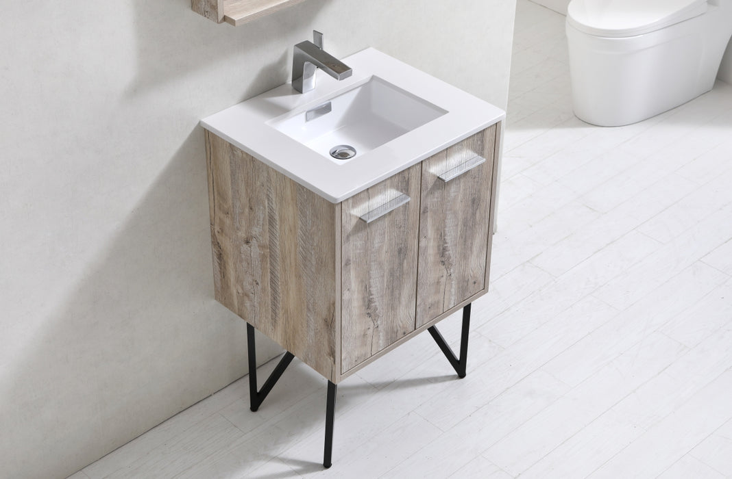 KubeBath | Bosco 24" Nature Wood Modern Bathroom Vanity w/ Quartz Countertop and Matching Mirror KubeBath - Vanities KubeBath   