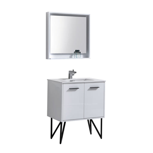 KubeBath | Bosco 30" High Glossy White Modern Bathroom Vanity w/ Quartz Countertop and Matching Mirror KubeBath - Vanities KubeBath   