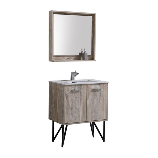 KubeBath | Bosco 30" Nature Wood Modern Bathroom Vanity w/ Quartz Countertop and Matching Mirror KubeBath - Vanities KubeBath   