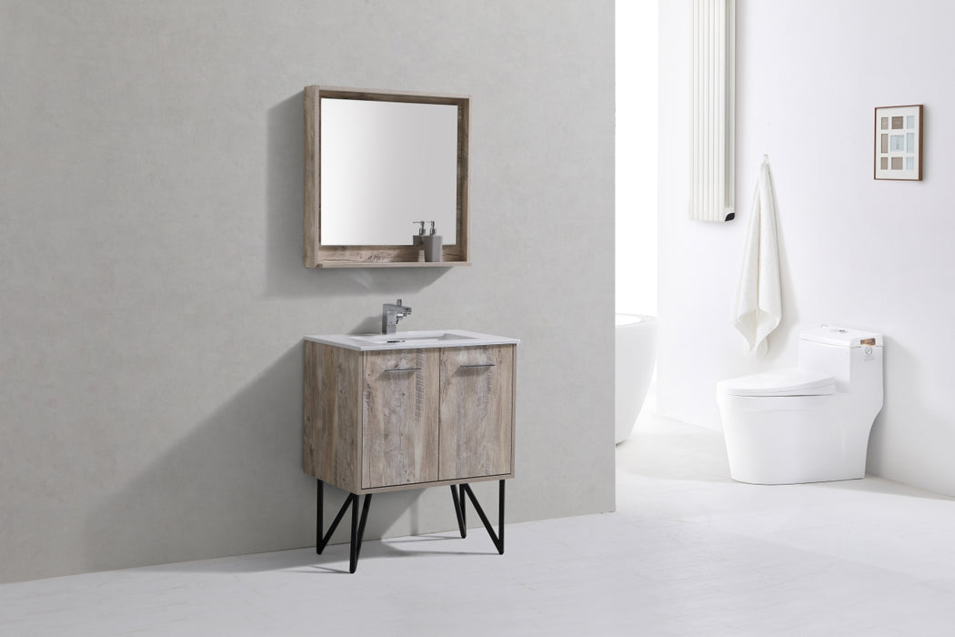 KubeBath | Bosco 30" Nature Wood Modern Bathroom Vanity w/ Quartz Countertop and Matching Mirror KubeBath - Vanities KubeBath   