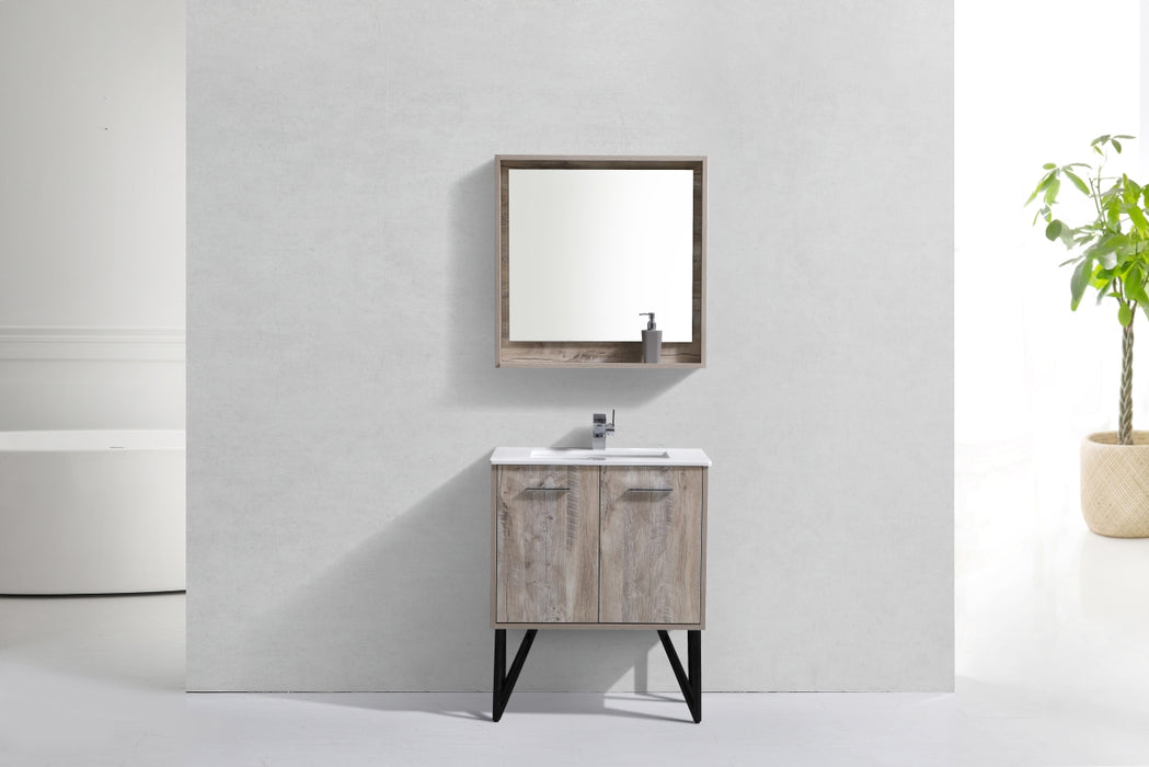 KubeBath | Bosco 30" Nature Wood Modern Bathroom Vanity w/ Quartz Countertop and Matching Mirror KubeBath - Vanities KubeBath   